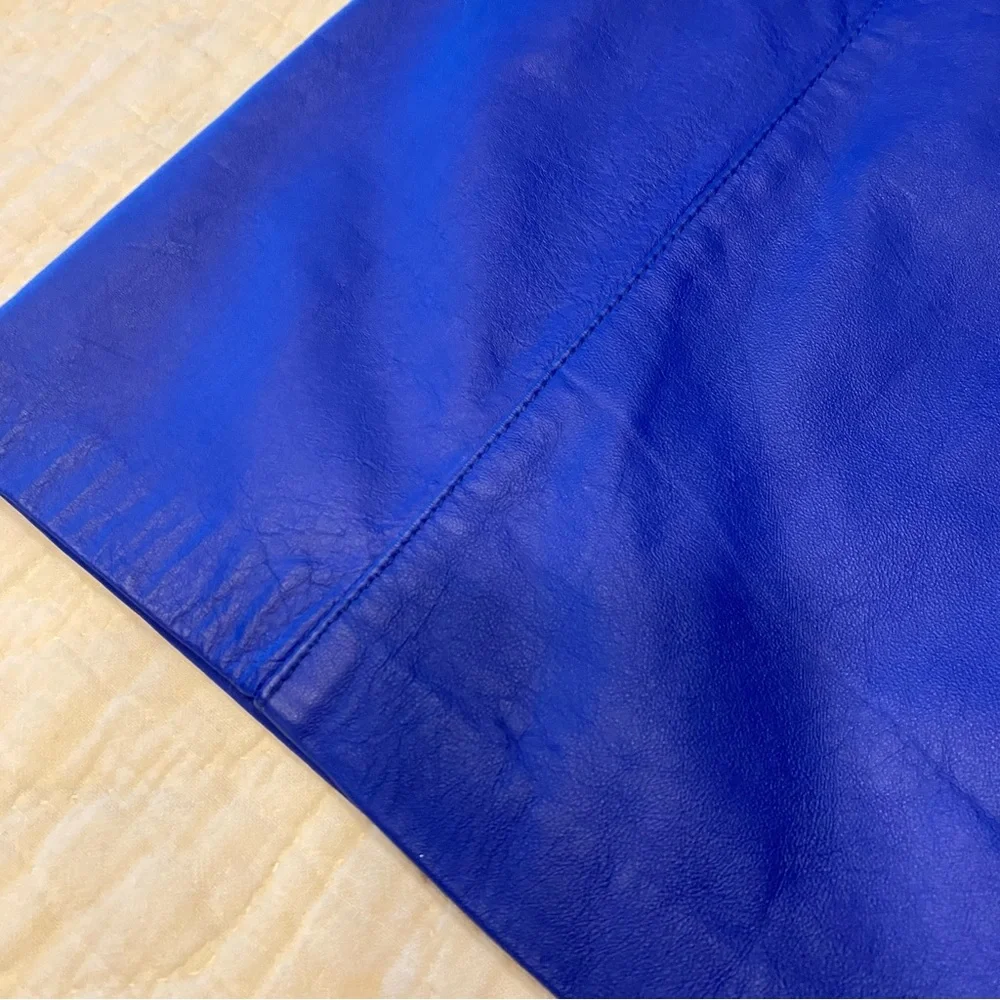 Vintage 90s Y2k COMINT Royal Blue Leather Mini Skirt S 27” - Picture 4 of 10